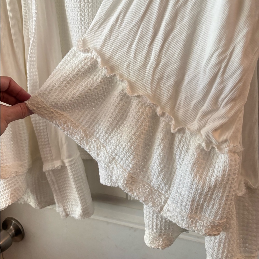 POL Cream Open-Front Knit Cardigan with Waffle Texture - Picture 3 of 5